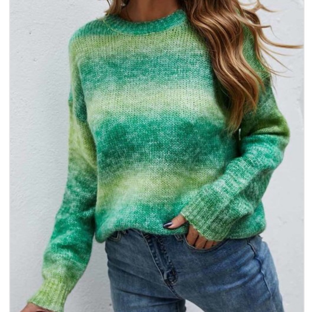 NEW Soft striped green cozy knit crew neck sweater